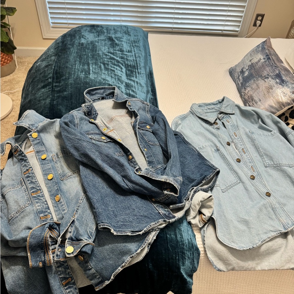 Express Women's Denim Button Down Shirts - Dark and Light Blue